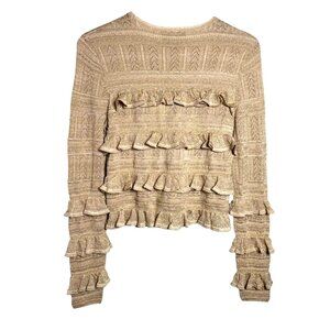 Long-Sleeve Ruffled Top Gold Lurex Knit